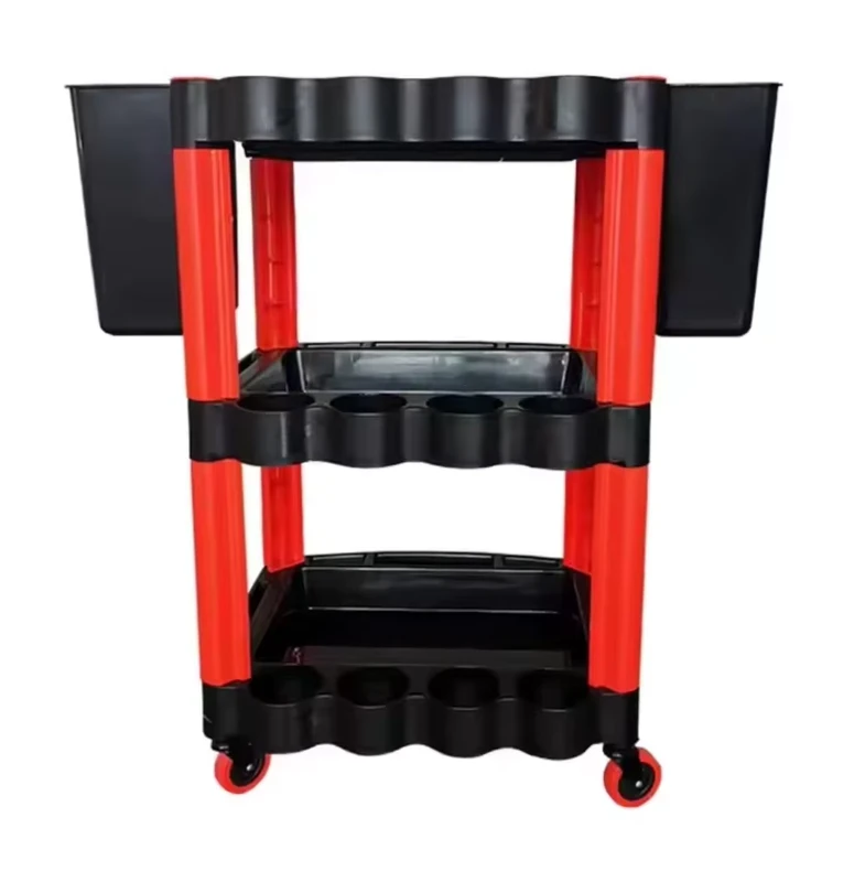 3 Tier Heavy Duty Rolling Plastic Utility Cart with Lockable Casters for Car Washer Auto Repair Beauty With 2 Hanging Buckets