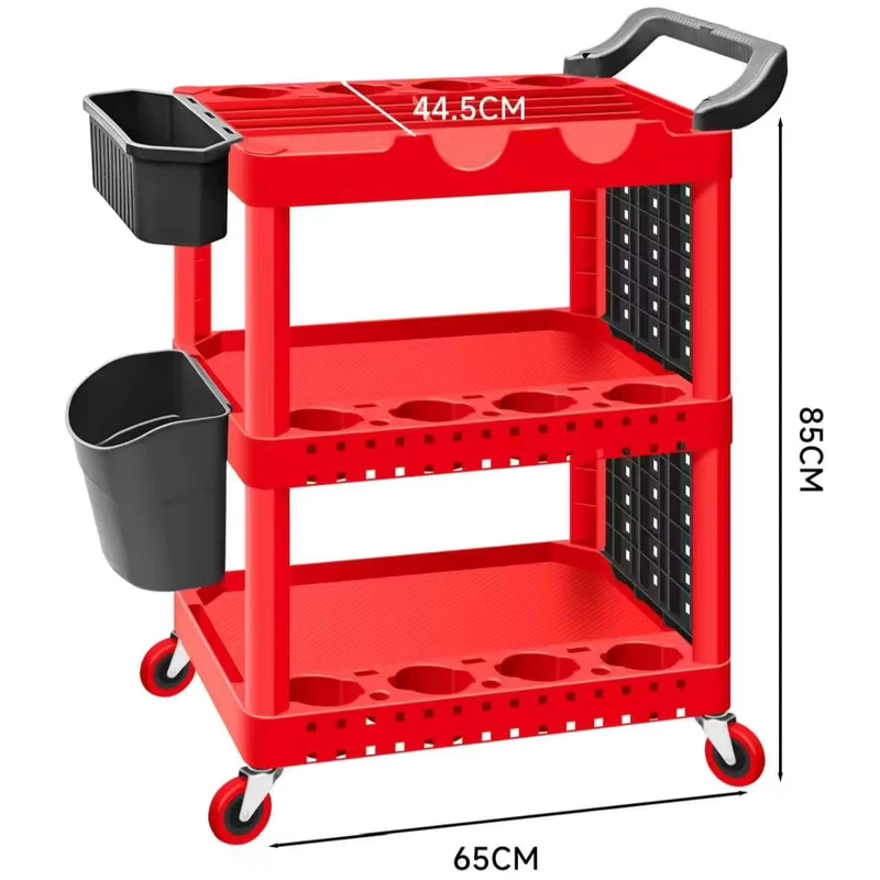 3 Tier Heavy Duty Rolling Plastic Utility Cart with Lockable Casters for Car Washer Auto Repair Beauty With 2 Hanging Buckets
