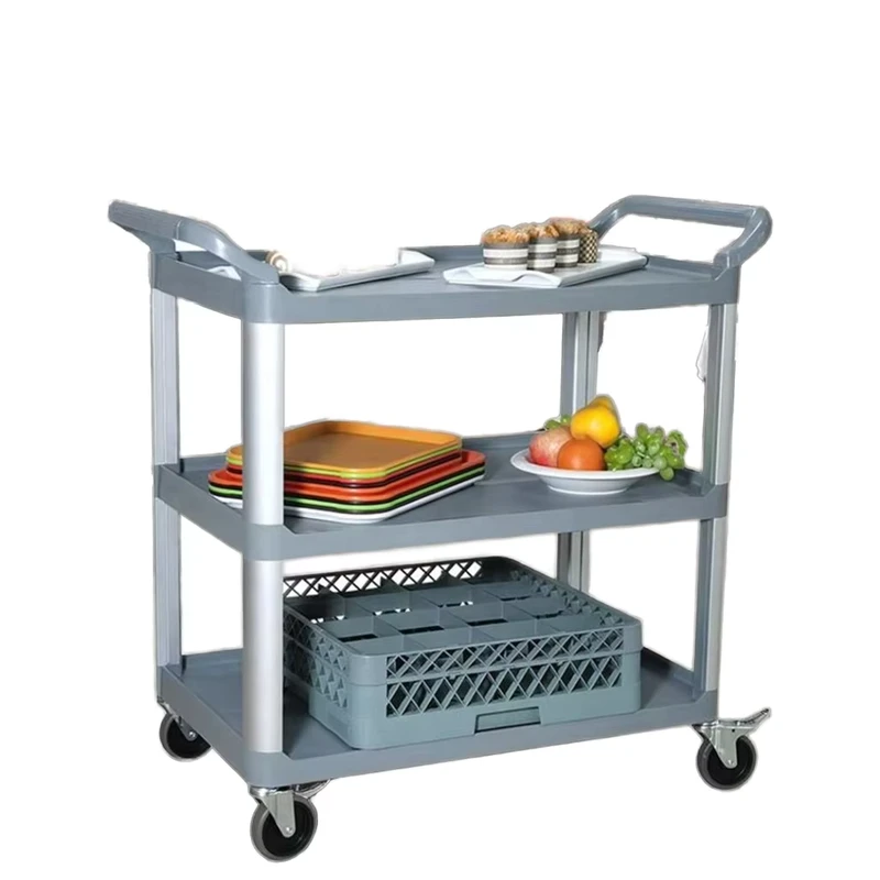 3 Tier Iron Plastic Eco friendly Manual Restaurant Dolly Service Cart with 4 Wheel Brake System Hotel Wedding Use
