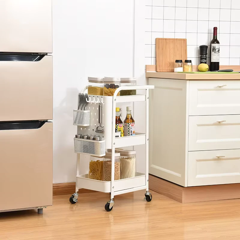 3 Tier Mesh Basket Mobile Rolling Storage Rack Bathroom Utility Shelf Trolley with Pegboard Kitchen Cart with Wheels