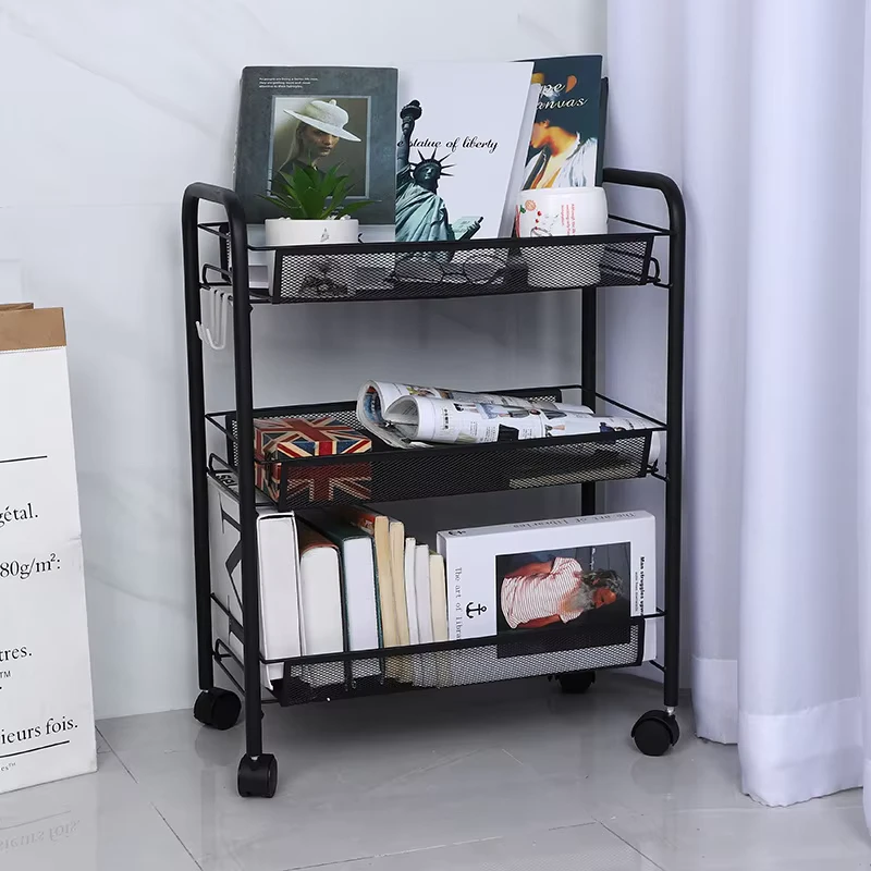 3 Tier Mesh Metal Rolling Storage Cart with Wheels Multifunctional Movable Utility Trolley for Kitchen Bathroom