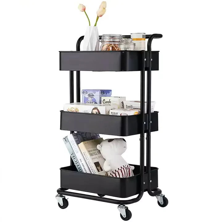 3 Tier Metal Rolling Utility Storage Cart With Handles Craft Organizer for Food for Home or Office Use