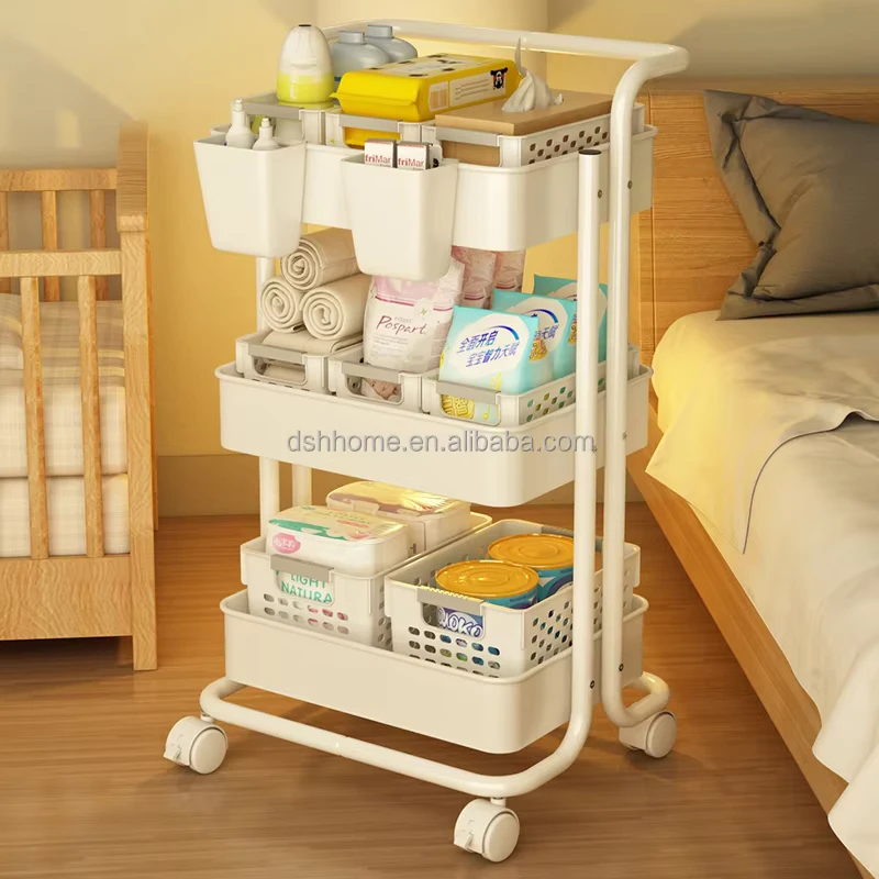 3 Tier Metal Storage Rolling Trolley Carts Storage Holders & Racks with 4 Plastic Wheels