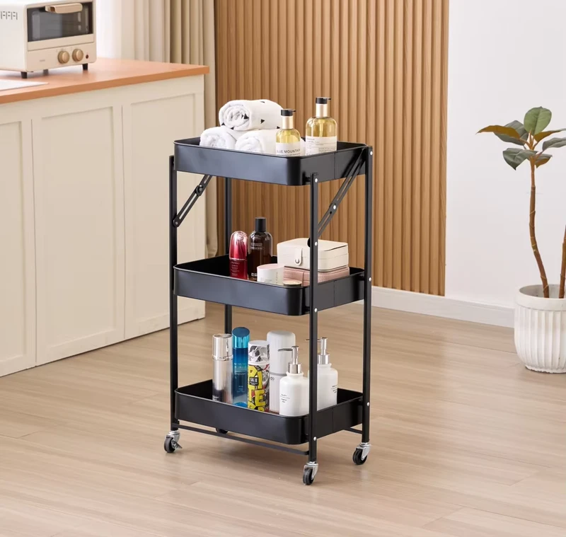 3 Tier Mobile Metal Trolley 3 Layer Wheeled Kitchen Organizer Cart Storage Baskets for Bathroom Tool Organization Food Storage