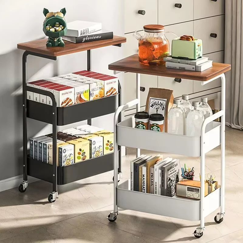 3 Tier Mobile Table Kitchen Desktop Rack Sundries Storage Standing Movable Household Trolley for Tabletop and Wheels