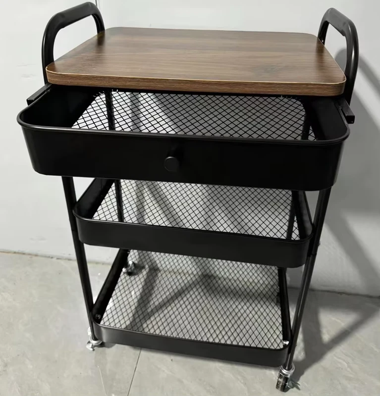 3 Tier Mobile Trolley Cart Functional Metal Home Storage Utility Cart for Kitchen Living Room Bathroom Food Use Storage Baskets