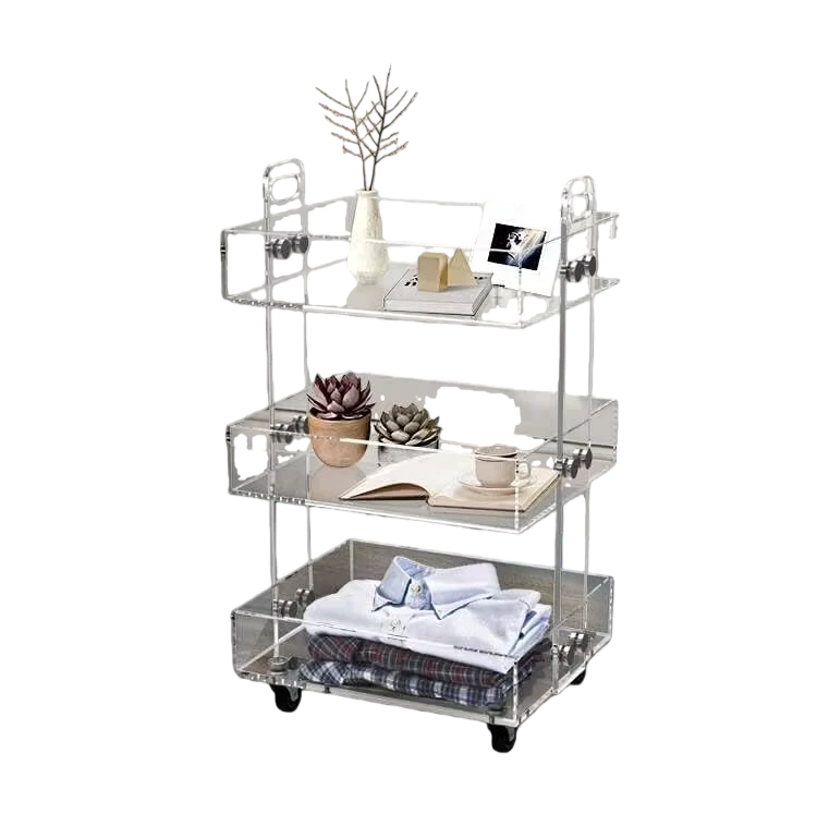 3 Tier Modern Acrylic Eco Friendly Utility Rolling Cart Multifunction Storage Cart on Wheels for Home Office Kitchen