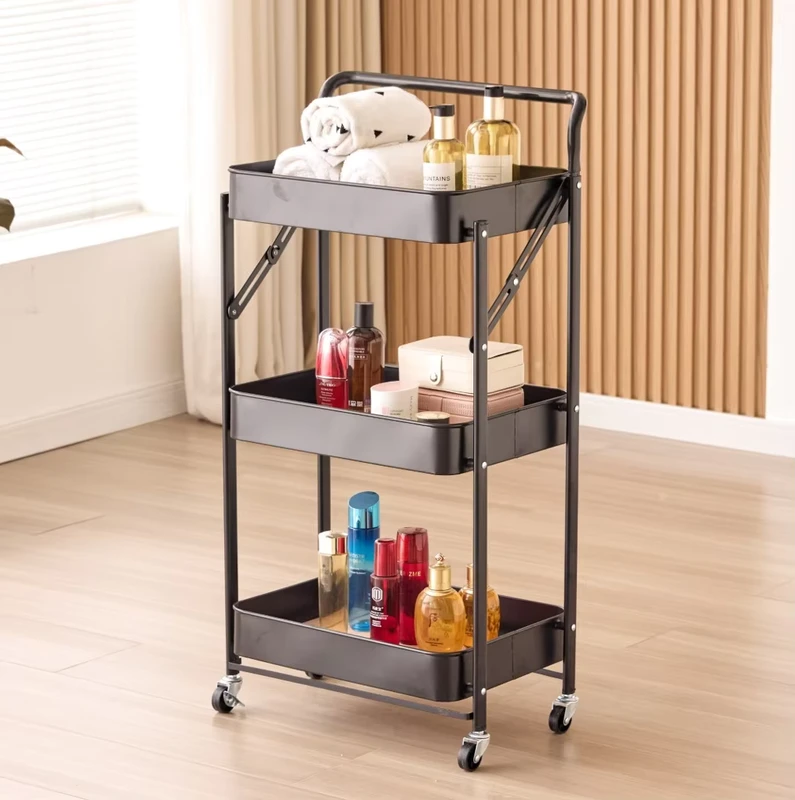 3 Tier Modern Rolling Cart Wheel Auxiliary Beauty Household Mult Purpose Storage Rack Trolley Metal for Kitchen Salon Use