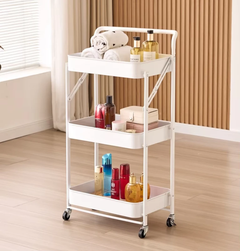3 Tier Movable Metal Rolling Utility Cart Multifunctional Household Organizer for Cleaning Tools Shoes Toys in Living Room