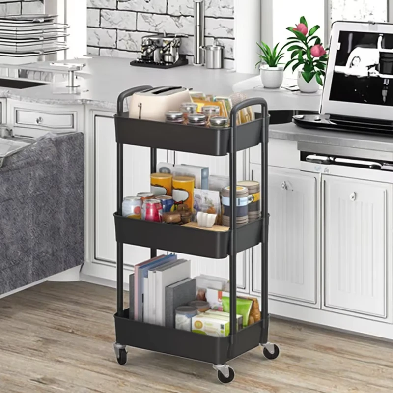 3 Tier Plastic Rolling Storage Trolley with Wheels for Kitchen Bathroom & Tool Organization Eco Friendly Utility Cart