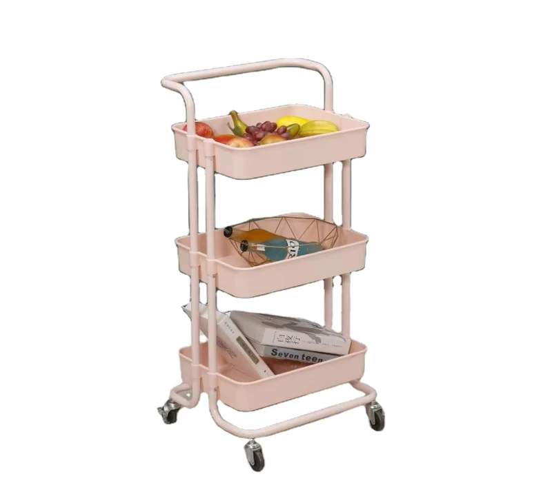 3 Tier Plastic Rolling Utility Hand Cart Trolley with 4 Wheel Multi Functional Movable Storage Organizer for Wardrobe & Kitchen