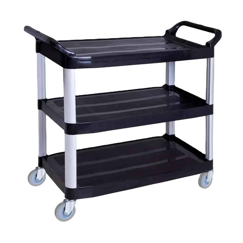 3-Tier Plastic Shelf with Aluminum Pipe Hotel Room Service Trolley Dining Cart for Food Serving