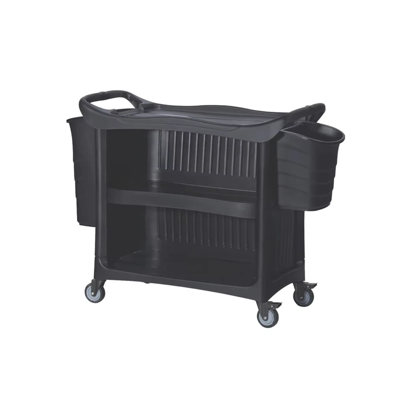 3 Tier Plastic Utility Cart Restaurant Service Trolley with Buckets Kitchen Service Cart