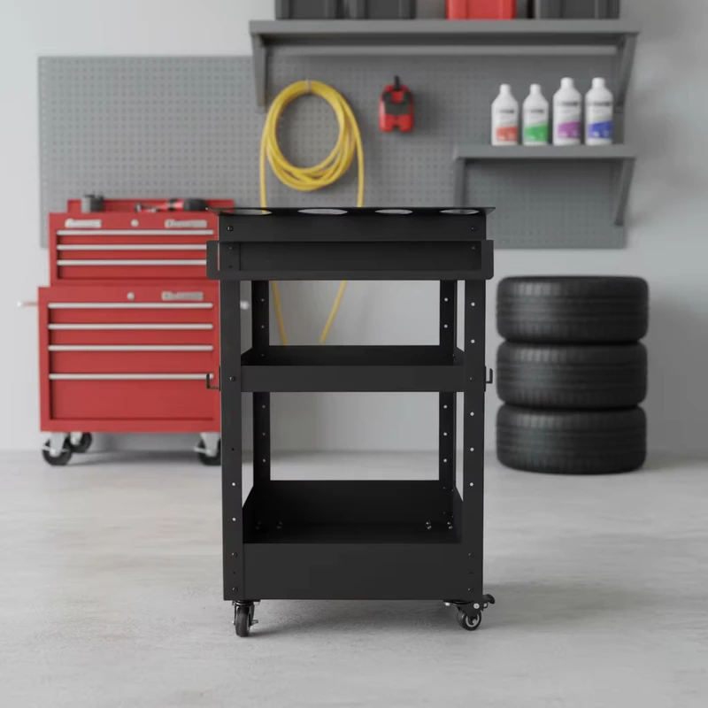 3 Tier Rolling Cart Auto Detailing Iron Trolley Cart Car Care Garage Holder for Car Cleaning