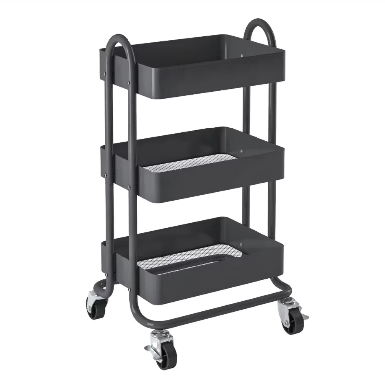 3-Tier Rolling Cart Metal Utility Cart with Lockable Wheels Storage Craft Art Cart Trolley Organizer Serving Cart Easy Assembly