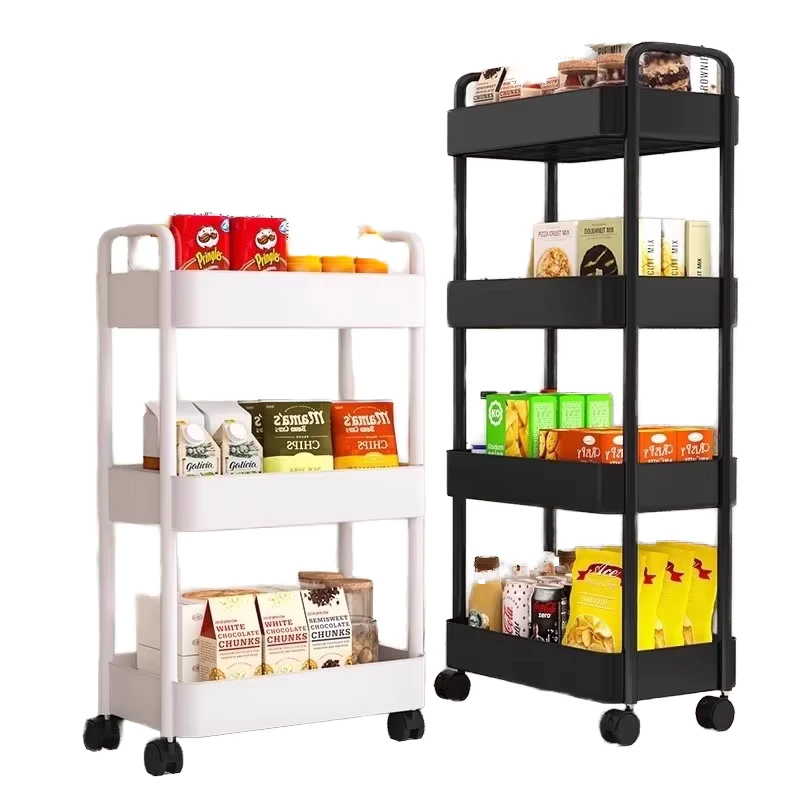 3 Tier Rolling Holder Utility Cart Household Storage Rack Modern Organizer Storage Trolley 4 Lockable Wheels Plastic Foldable