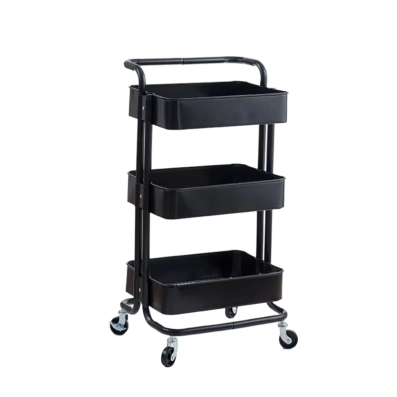 3 Tier Rolling Kitchen Cart Wheels Metal Movable Storage Shelves Organizer for Bathroom Food Tools 3 in 1 Utility Storage Basket