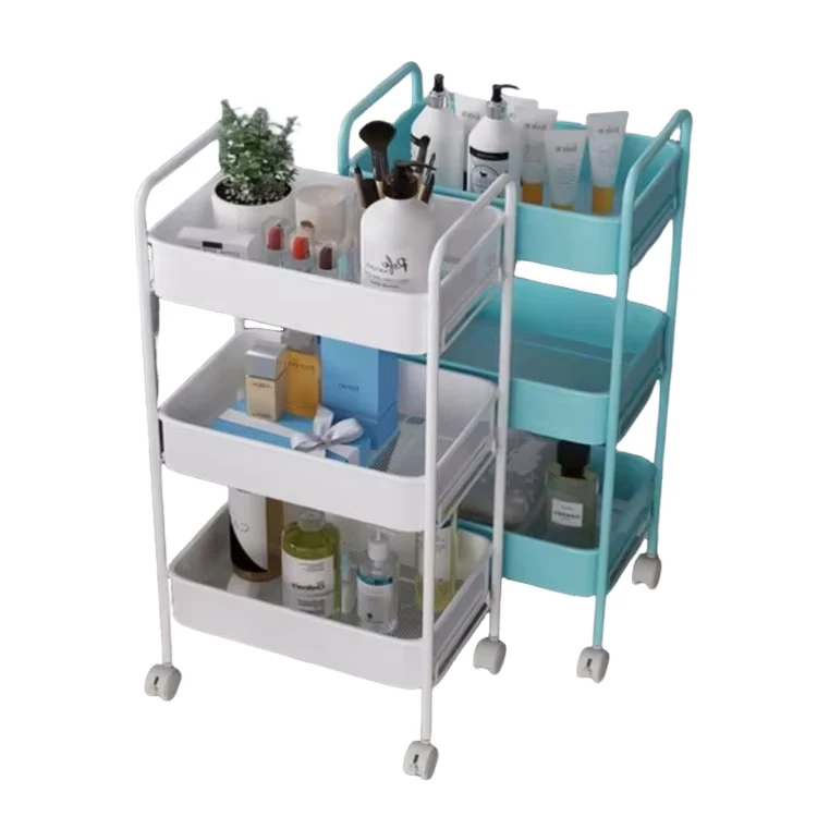 3 Tier Rolling Metal Utility Cart with Caster Wheels for Kitchen Bathroom Home Storage Tools Organizer