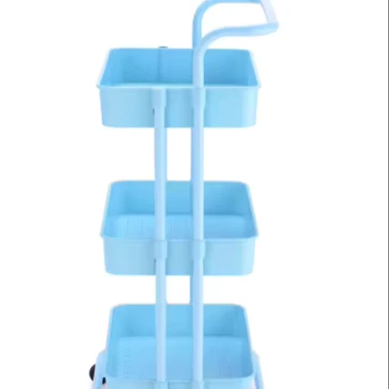 3 Tier Rolling Storage Cart Light Blue Utility Trolley for Bathroom Beauty Salon