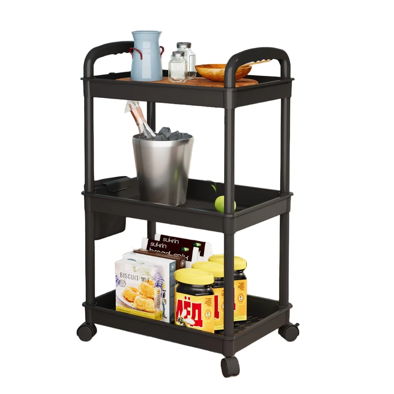 3 Tier Rolling Storage Cart Utility Trolley Organizer Rack with Wheels for Kitchen Bathroom Home