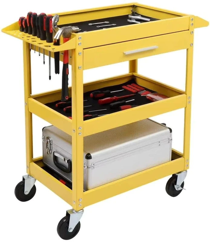 3 Tier Rolling Tool Cart 330 LBS Capacity Industrial Service Cart Heavy Duty Steel Utility Cart