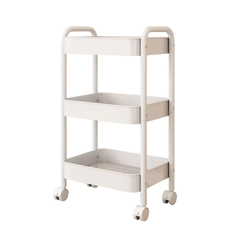 3 Tier Rolling Trolley Cart with Handle Standing Type for Office Living Room Kitchen Bathroom Use for Cleaning Food Tools