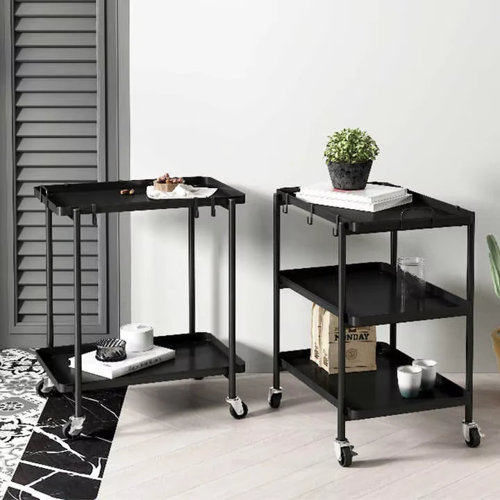 3 Tier Rolling Utility Cart Storage Shelves Multifunction Storage Trolley Service Cart with Mesh Basket Handles and Wheels