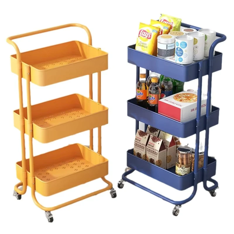 3-Tier Rolling Utility Cart with Handle Movable Universal Wheels Storage Organizer Trolley Storage Rack for Living Room Office