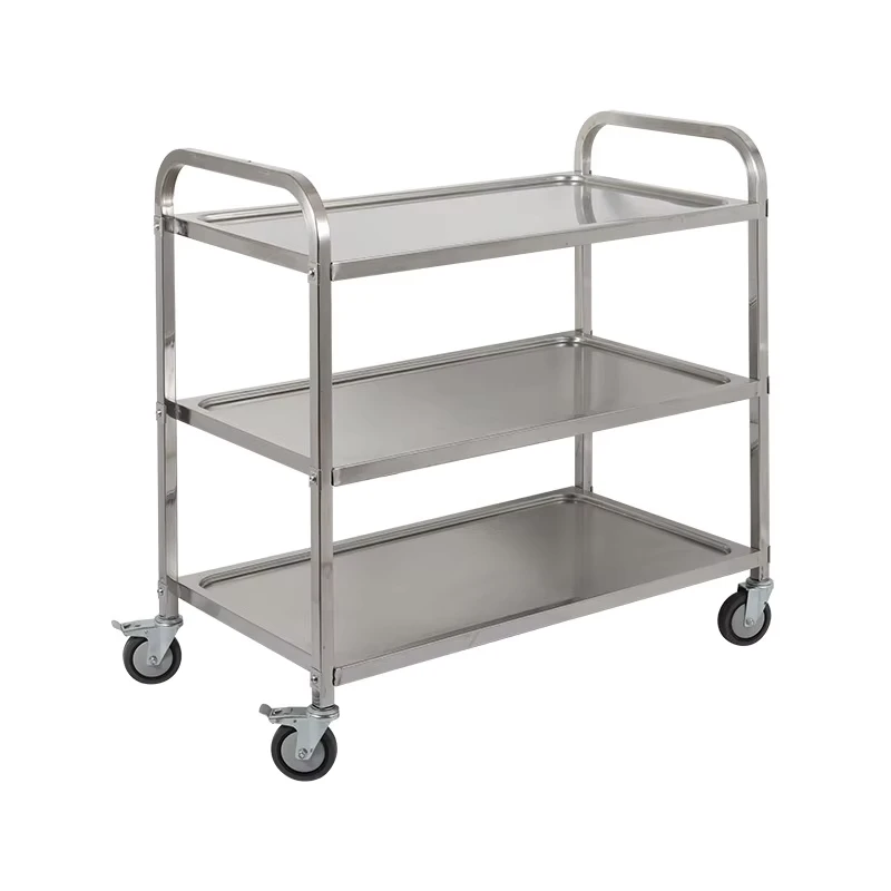 3 Tier Stainless Steel 4 Wheel Utility Cart for Restaurant and Hotel Food Service Cleaning Cart