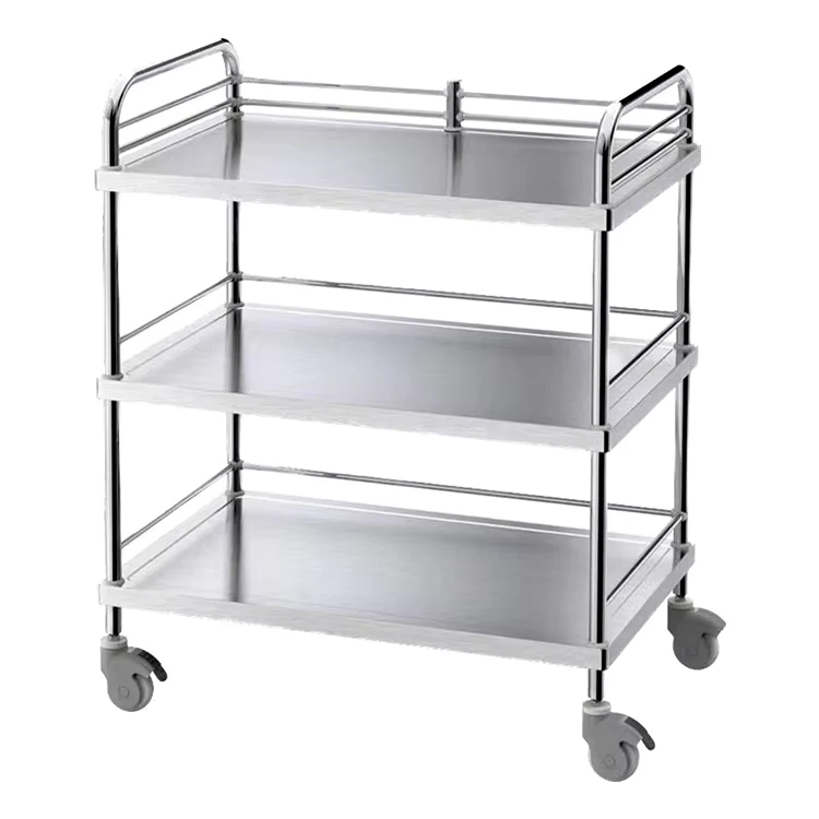 3 Tier Stainless Steel Hospital Trolley Multipurpose Cart with Wheels for Hospital Use