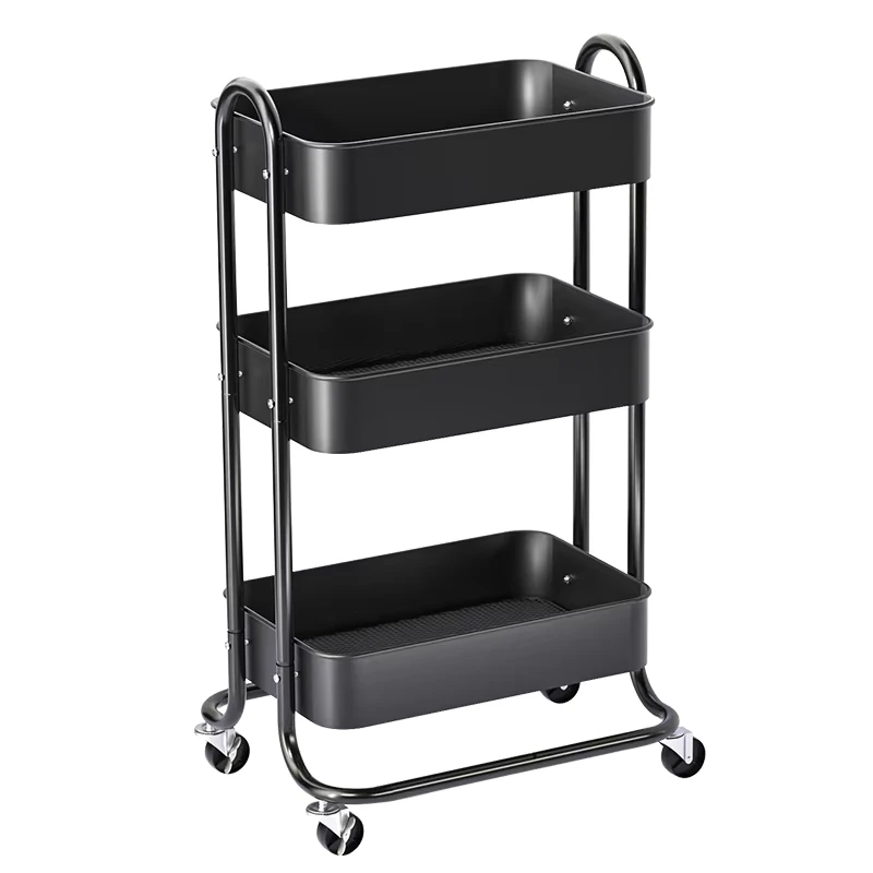 3 Tier Storage Cart Rolling Trolley Cart Metal Utility Shelves with Wheels and Handles for Kitchen Makeup Trolley Cart