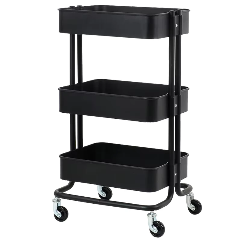 3 Tier Utility Rolling Trolley Cart Home Storage Cart Without Handle Metal Rolling Wheels