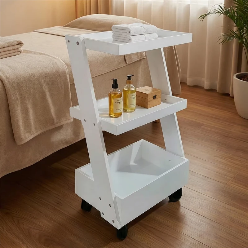 3 Tier White Black Rolling Spa Trolley Cart Mobile Beauty Salon Trolley with Wheels