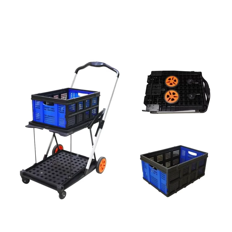 3 Tiers Plastic Fold Service Cart Food Trolley Cart Plastic Folding Service Hotel Cart