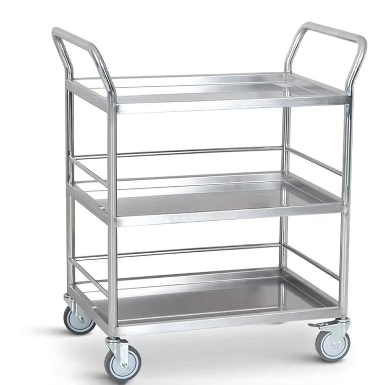 3 Tiers Stainless Steel Hotel Restaurant Delivery Dining Service Trolleys Mobile Food Kitchen Cart