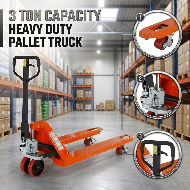 3 Ton Hydraulic Hand Pallet Truck Heavy Duty Manual Pallet Jack for Warehouse Material Handling and Logistic Lifting Tools