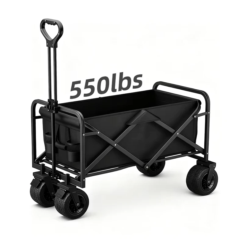 3 in 1 Beach Wagon Big Wheels Hand Pull Camping Trolley Wagon Aluminum Collapsible Folding Outdoor Utility Wagon