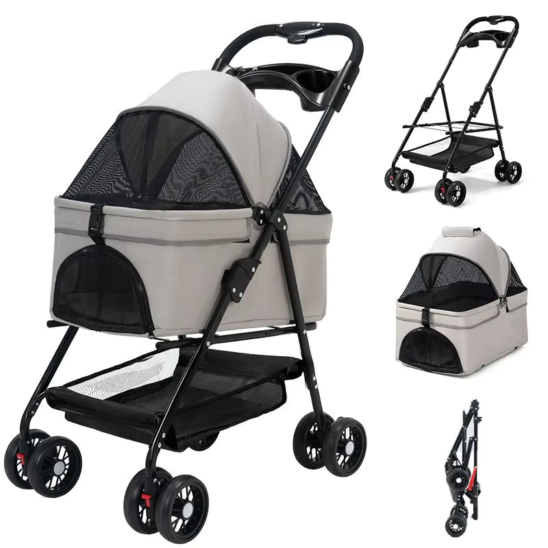 3 in 1 Foldable Pet Stroller Car Seat Dog Cat Detachable Pet Trolley One Hand Folding Double Pet Stroller