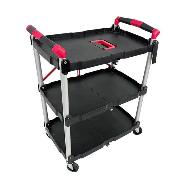3 layer Foldable Service Cart High Load bearing Wheels Folding Cart