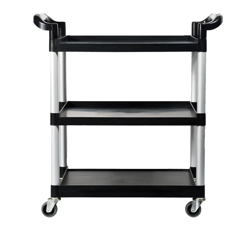 3 tier Heavy Duty Plastic Utility Cart Trolley with 4 Wheel Black for Restaurant Buffet Service