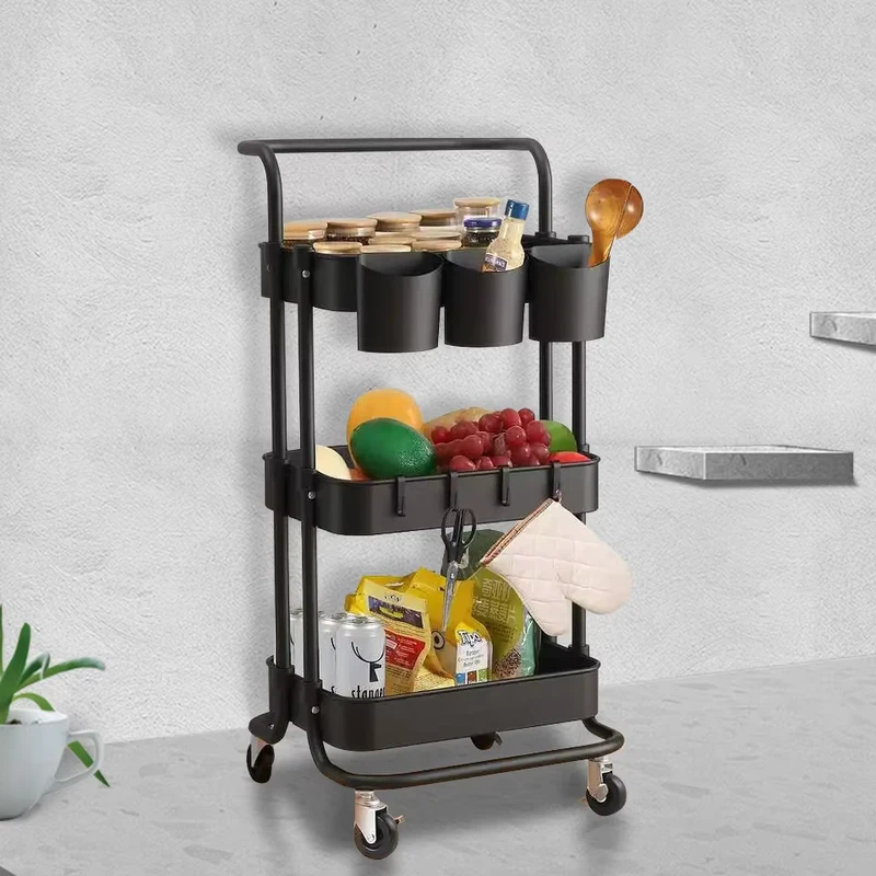 3 tier Metal Rolling Cart Vegetable Rack Kitchen Storage Rack Carrito De Cocina Household Bathroom Kitchen Trolley With Wheel