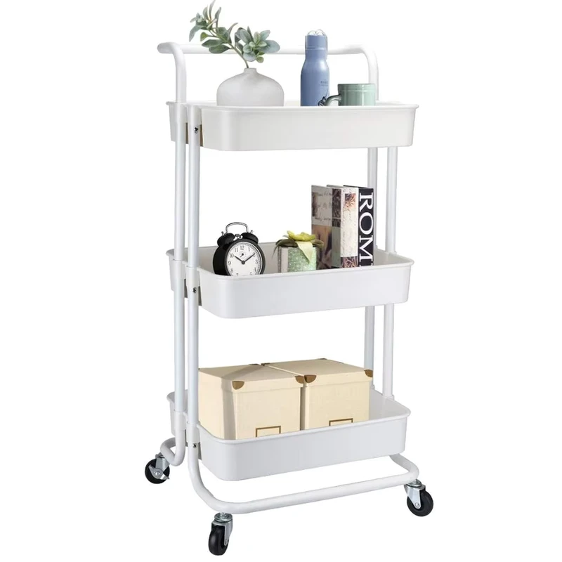 3 tier Office Kitchen Bedroom Garden Bathroom Metal Rolling Organization Storage Utility Tray Cart Trolley
