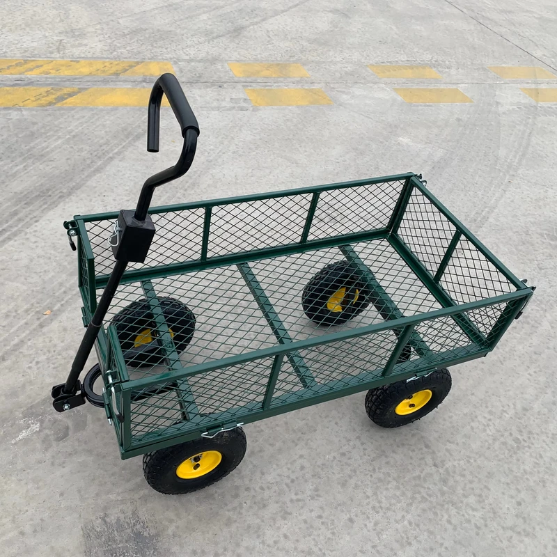 300KG Load Capacity Steel Garden Tool Cart Industrial Metal Hand Cart and Trolley with Removable Mesh Sides Four Wheel