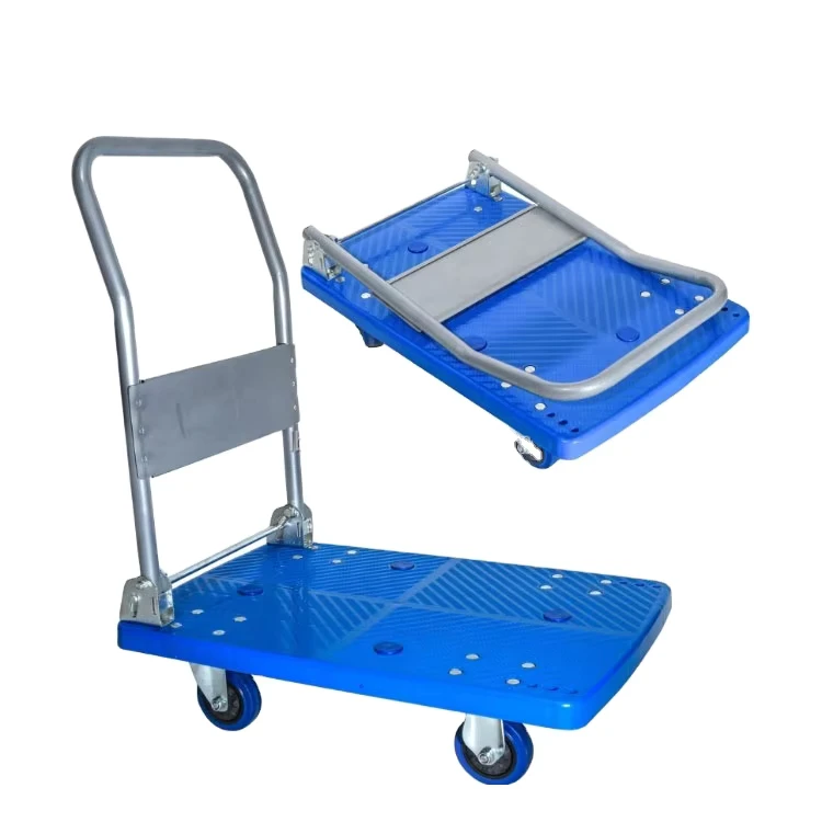 300kg Capacity Flat Plastic Folding Hand Cart Supported Platform Trolley for Warehouse Goods Moving