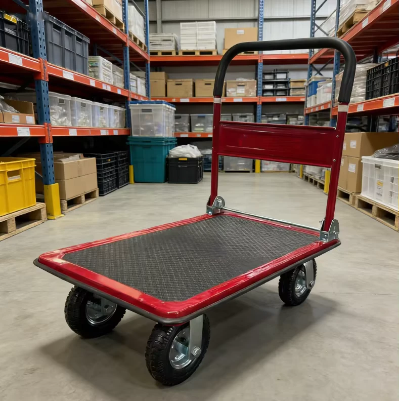 300kg Capacity Industrial Hand Cart Platform Handtruck Trolley Folding Cart with Four Wheel for Warehouse Use From OEM Factory