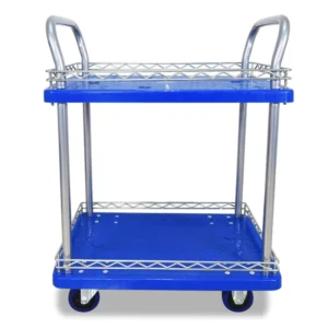 300kg Durable 2-Tier Plastic Platform Hand Truck Cart Trolley with Four-Wheel OEM Customizable