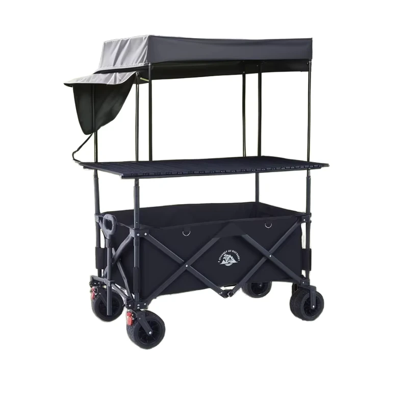 300kg Load Capacity 600D Oxford Cloth Foldable Outdoor Camping Cart 250L High-Capacity Roll Container Shopping Mesh Storage Wood