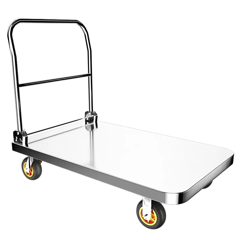 304 201 Stainless Steel Flatbed Transport Cart for Hotels Restaurants Cafeterias with Mute Pull for Warehouse for Hand Carts