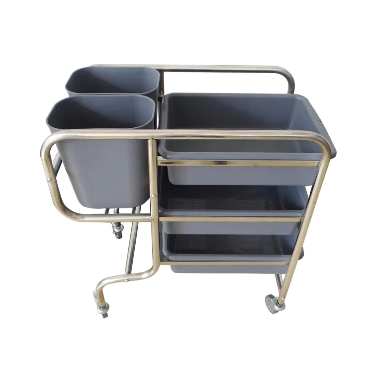 304 201 Stainless Steel Trolley Hand Flat for Catering Stainless Steel Dining Cart Dish Collect Trolley
