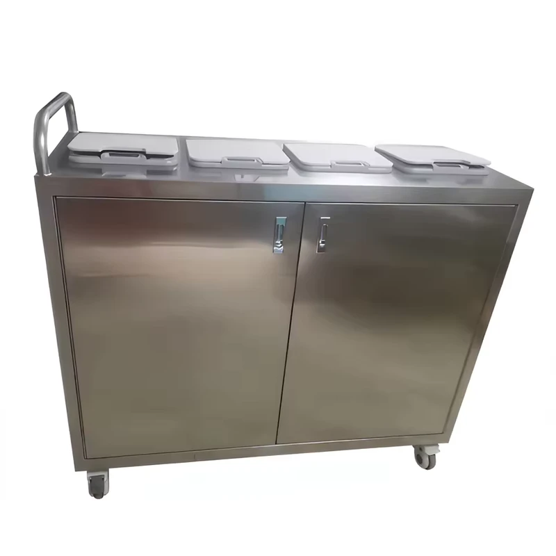 304 Stainless Steel 4 Compartment Mobile Waste Trolley Cleanroom Lab Garbage Cart with Lid Medical Segregation Trash Trolley
